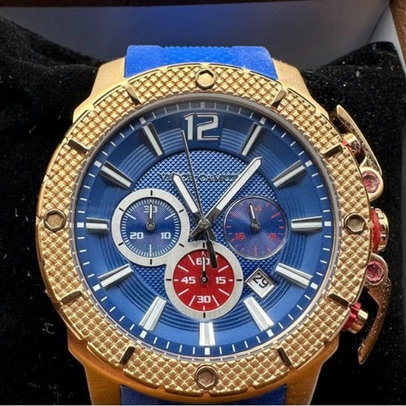 EUC Vince Camuto VC/1019BLRG Striker WATCH Rose Gold Tone Blue Resin Strap - Picture 2 of 8